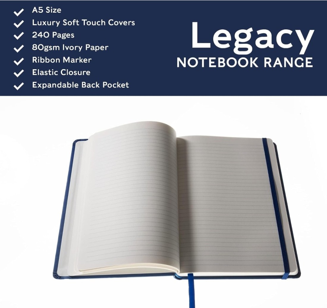 Collins Legacy A5 Hard Cover Notebook, 240 80gsm Ruled Pages - Teal Cover
