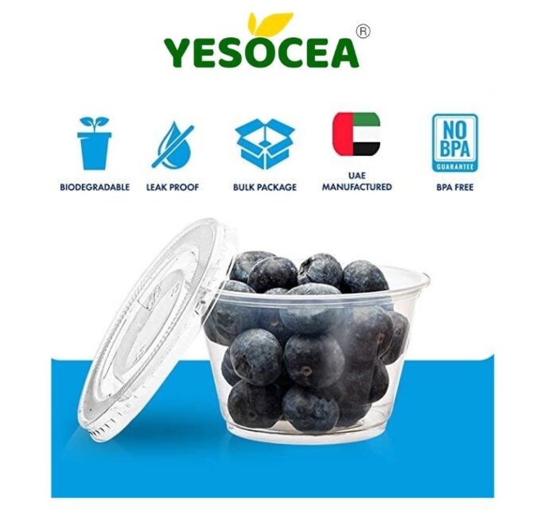Yesocea [100 Pack] 4 Oz. Clear Plastic Disposable Portion Cups With Lids Sampling Cups, Portion Control Cups, Slime Container