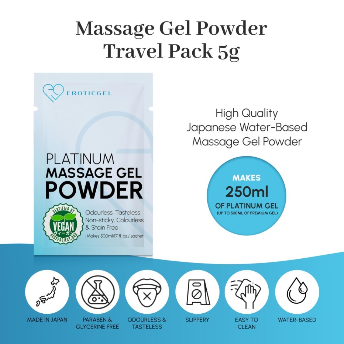 Premium Nuru Massage Gel Powder 5g Travel Sachet Makes 500ml 169 fl oz Made in Japan Paraben Glycerine Free