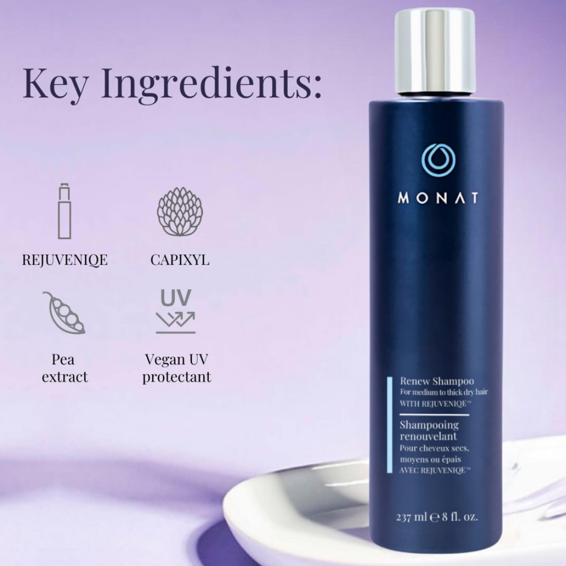 MONATRenew Shampoo Infused with Rejuveniqe Moisturizing Shampoo wOmega Fatty Acids for Medium to Thick Hair Shineenhancing Ultrahydrating Lather for Dry Hair Net Wt 237 ml 80 fl oz