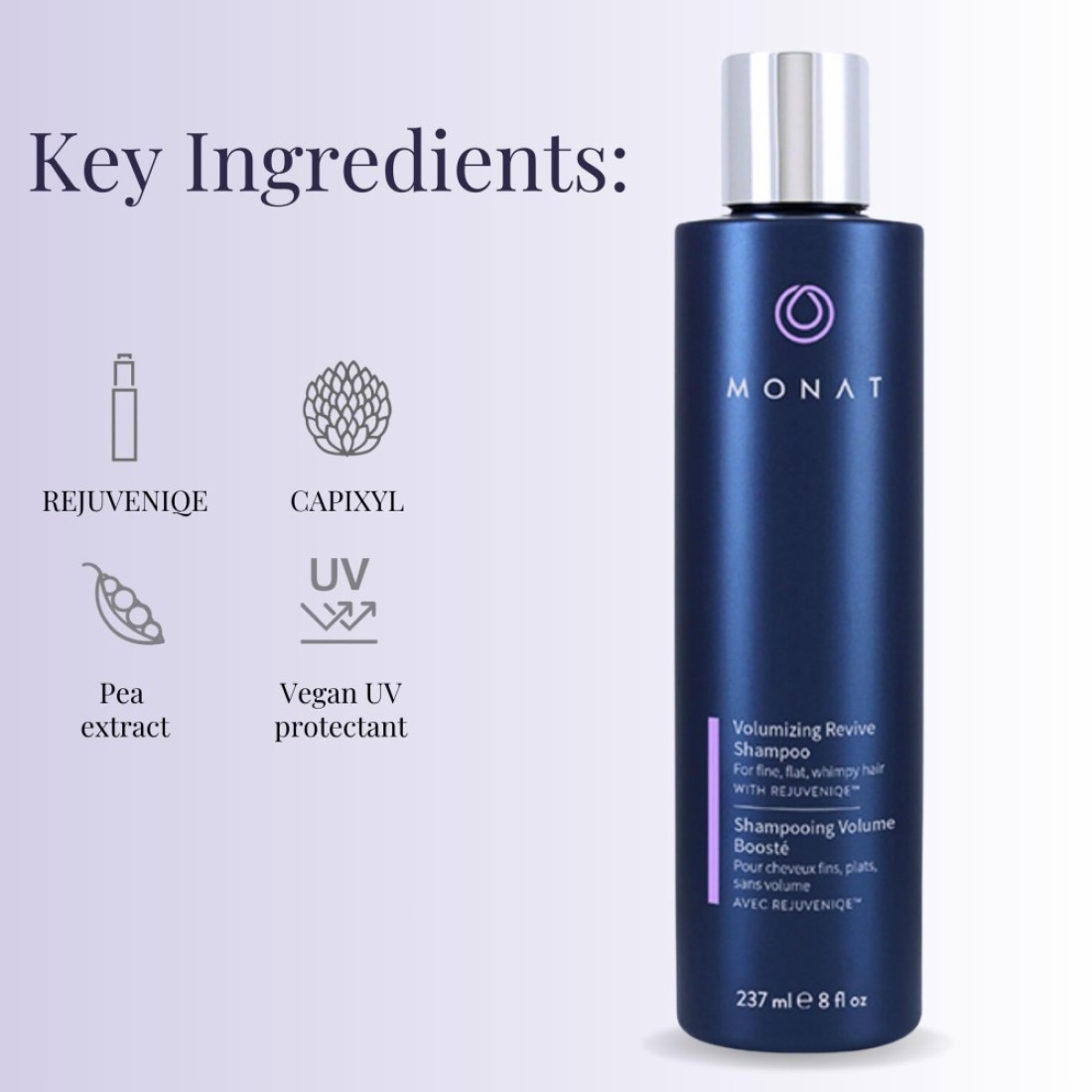 MONATVolumizing Revive Shampoo Infused wRejuveniqe Weightless Hair Shampoo adds Volume Softness to Fine Medium Hair wPea Extract Vegan UV Protectant Net Wt 237 ml 8 fl oz