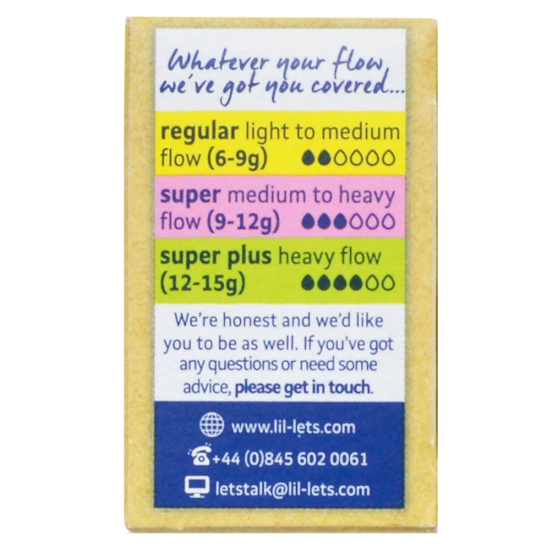 Lil-Lets Organic Non-Applicator Regular White 16 Tampons
