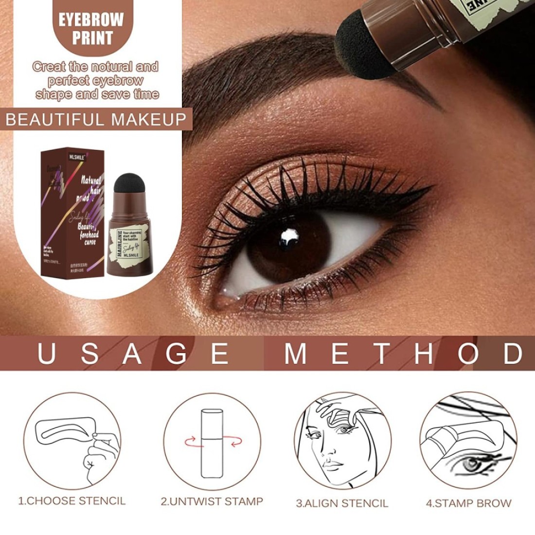 Eyebrow Stamp Stencil KitOne Step Brow Stamp Shaping Kit 3 in 1 Hairline Shadow Powder with 24 Reusable Eyebrow Stencils Hair Root Dark Brown