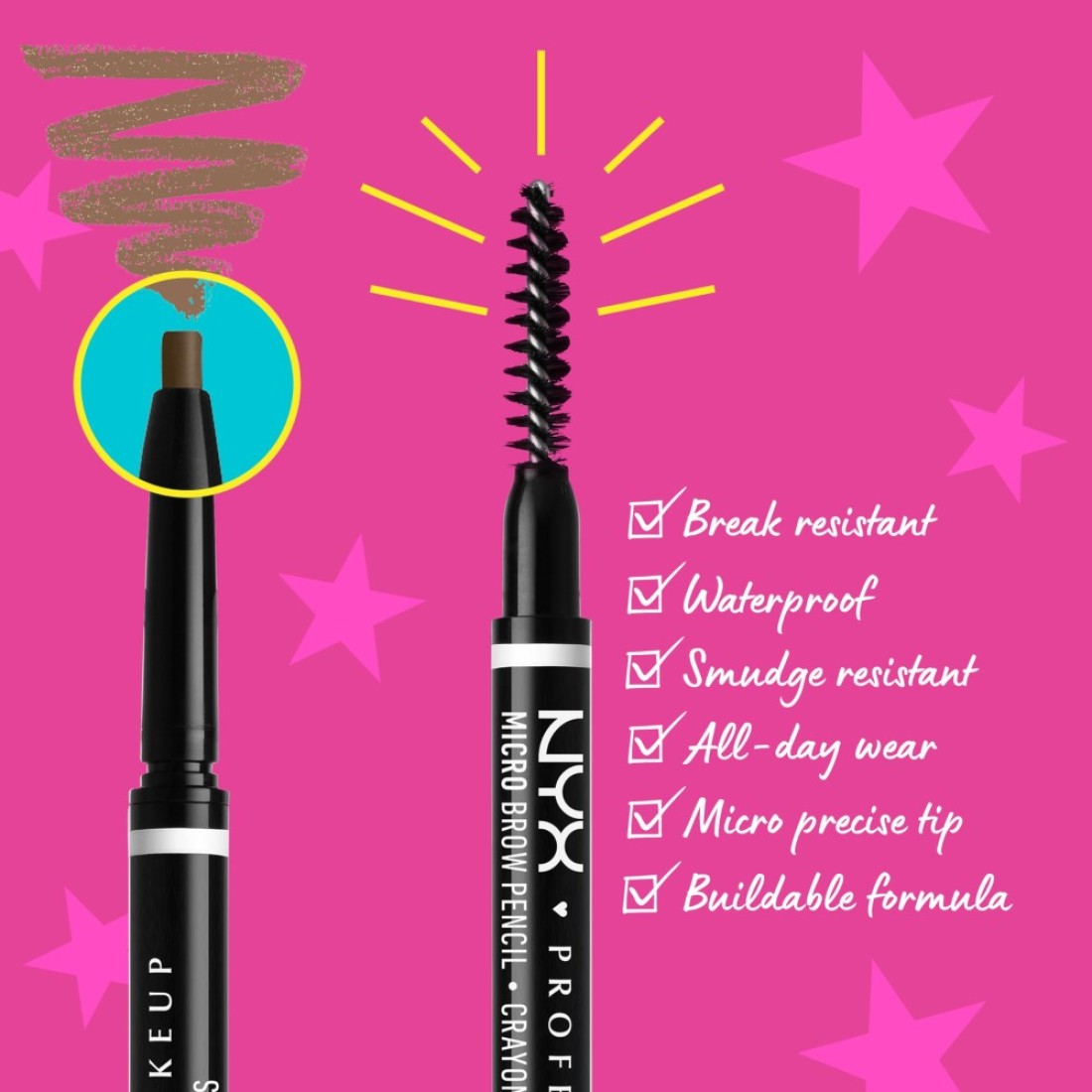 NYX PROFESSIONAL MAKEUPMicro Brow Pencil Ash Brown Brow Glue Clear 2Pack Bundle