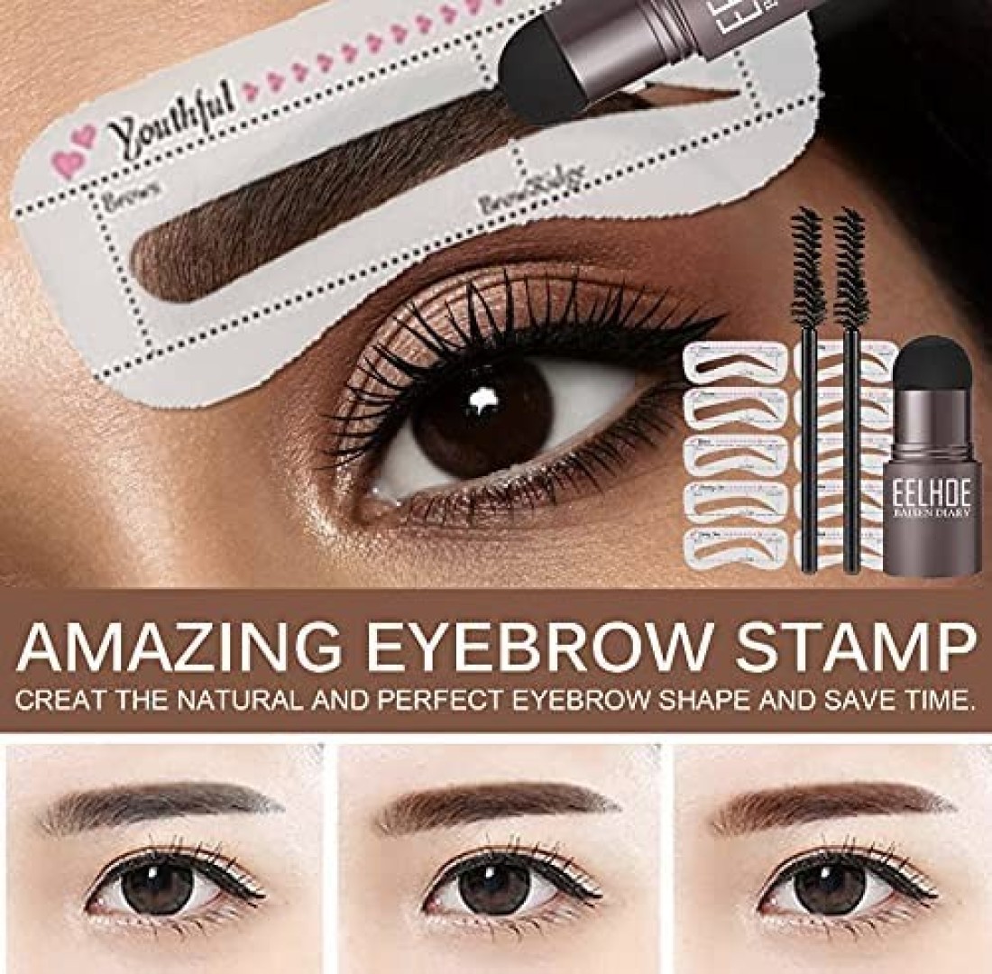 Set Of 2 Eyebrow Stamp Stencil Kit 10PCS One Step Eyebrow Shaping Kit 2 Brushes Professional Brow Powder Waterproof LongLasting Professional Makeup Medium Brown Dark Brown