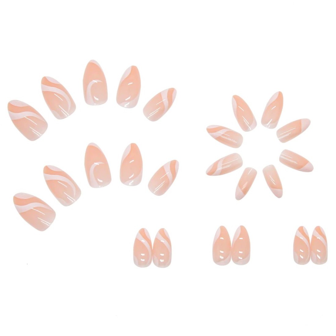 24 Pcs Coffin Press on Nails Long Sunjasmine Fake Nails Glue on Nails Glossy False Nails with Glue Acrylic Nails for Women and Girls White Swirl