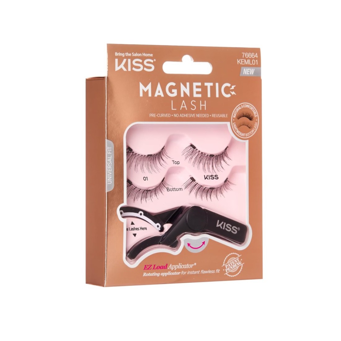 KISSMagnetic Lash 01 Synthetic False Eyelashes with Magnets Under and Over Your Upper Lashes No Glue Needed Lightweight Reusable Contact Lens Friendly Cruelty Free with Lash Applicator 1 Pair