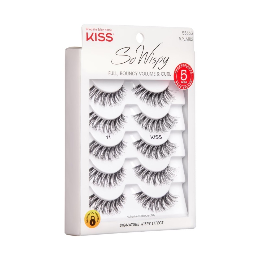 KISS So Wispy False Eyelashes Style 11 12 mm Includes 5 Pairs Of Lashes Contact Lens Friendly Easy to Apply Reusable Strip Lashes Glue On Mulitpack