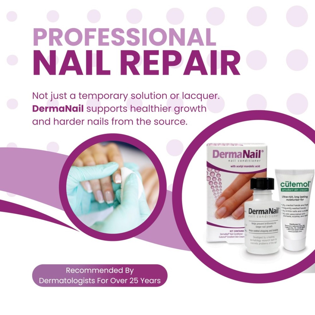 DermaNail Nail Strengthener Cuticle Cream Set Fingernail Care Kit with Liquid Nail Strengthener Cutemol Cream 115g Sample Healthy Growth Repair for Brittle Damaged Thin Peeling Nails