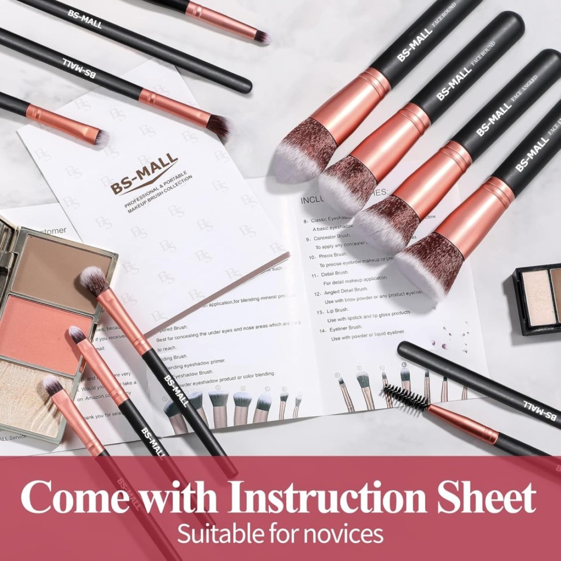 BS-MALL Makeup Brushes Premium Synthetic Foundation Powder Concealers Eye Shadows Makeup 14 Pcs Brush Set Rose Golden