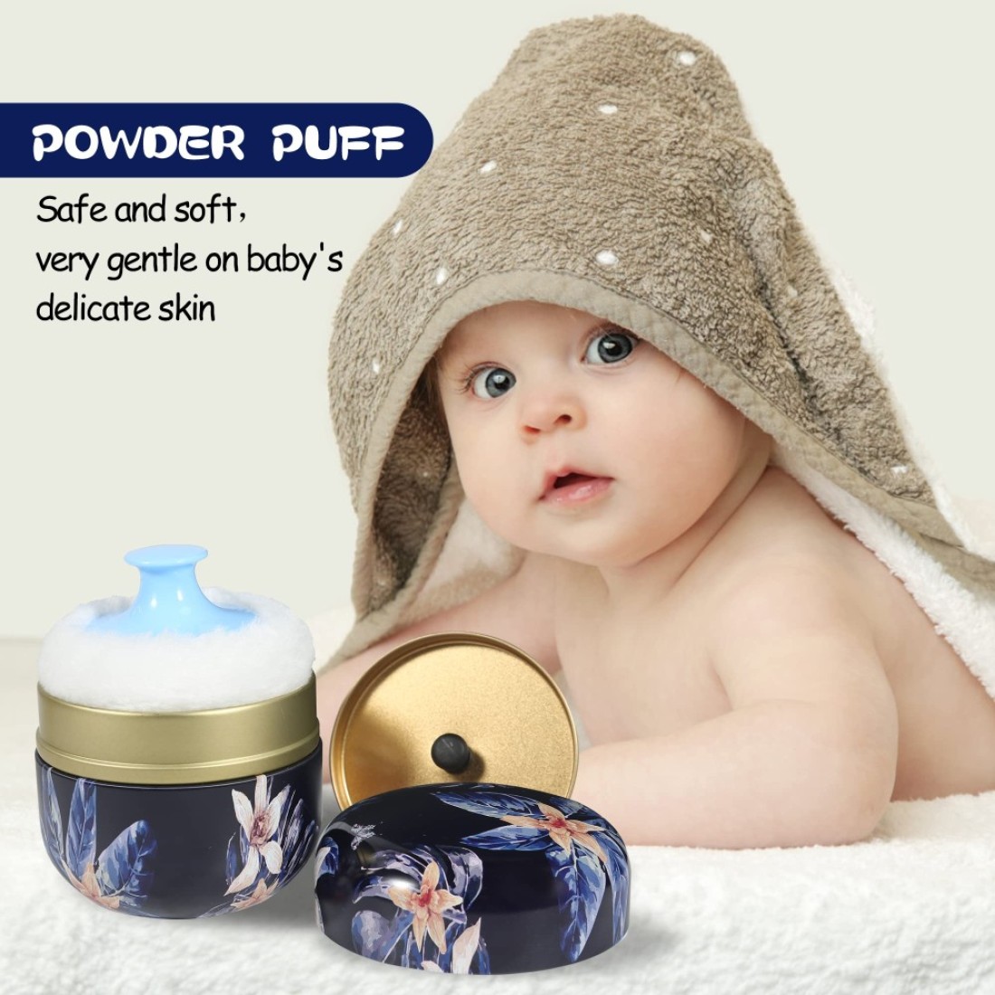 WEMEGA Body Powder Case with Powder Puff Powder Container Tea Box for Baby and Women Powder Puff and Powder Case for Travel Midnight Flower