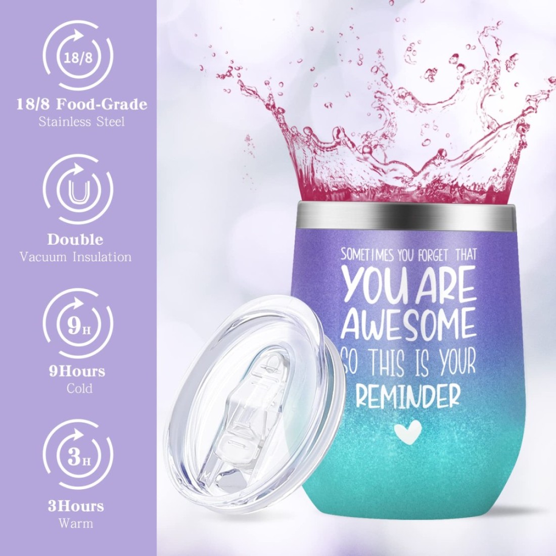Gifts for Women Birthday Gifts for Women Spa Gifts Baskets for Women Bubble Bath and Body Gifts Set for Women Lavender Gifts for Mom Her Female Sister Mother Teacher Wine Tumbler Purple Gifts