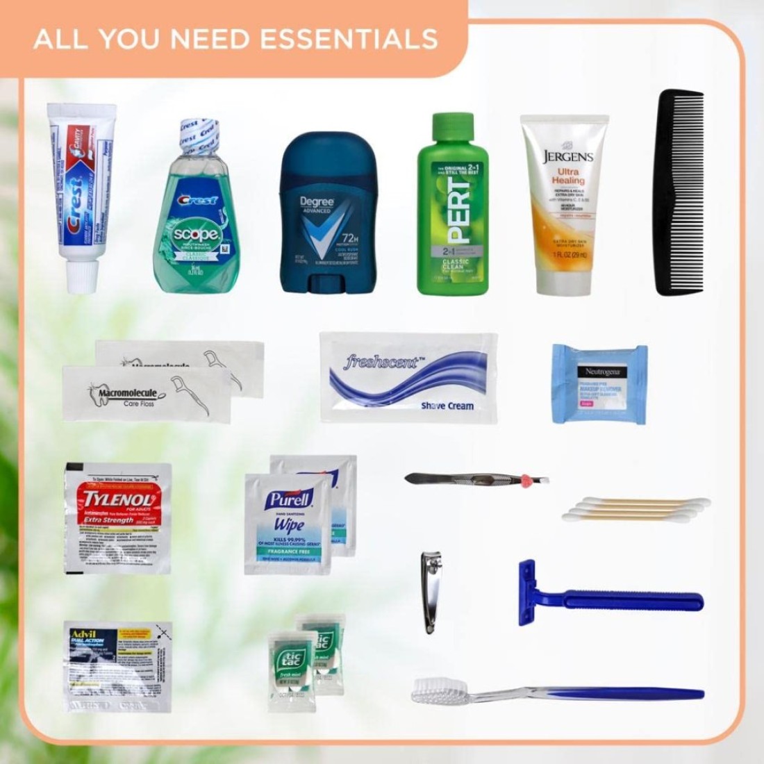 Asom Toiletry Travel Convenience Kit Prefilled Personal Care TSA Approved Toiletries Hygiene Traveling Essentials 20 Piece Accessories Set Unisex TravelSize Toiletries Kits
