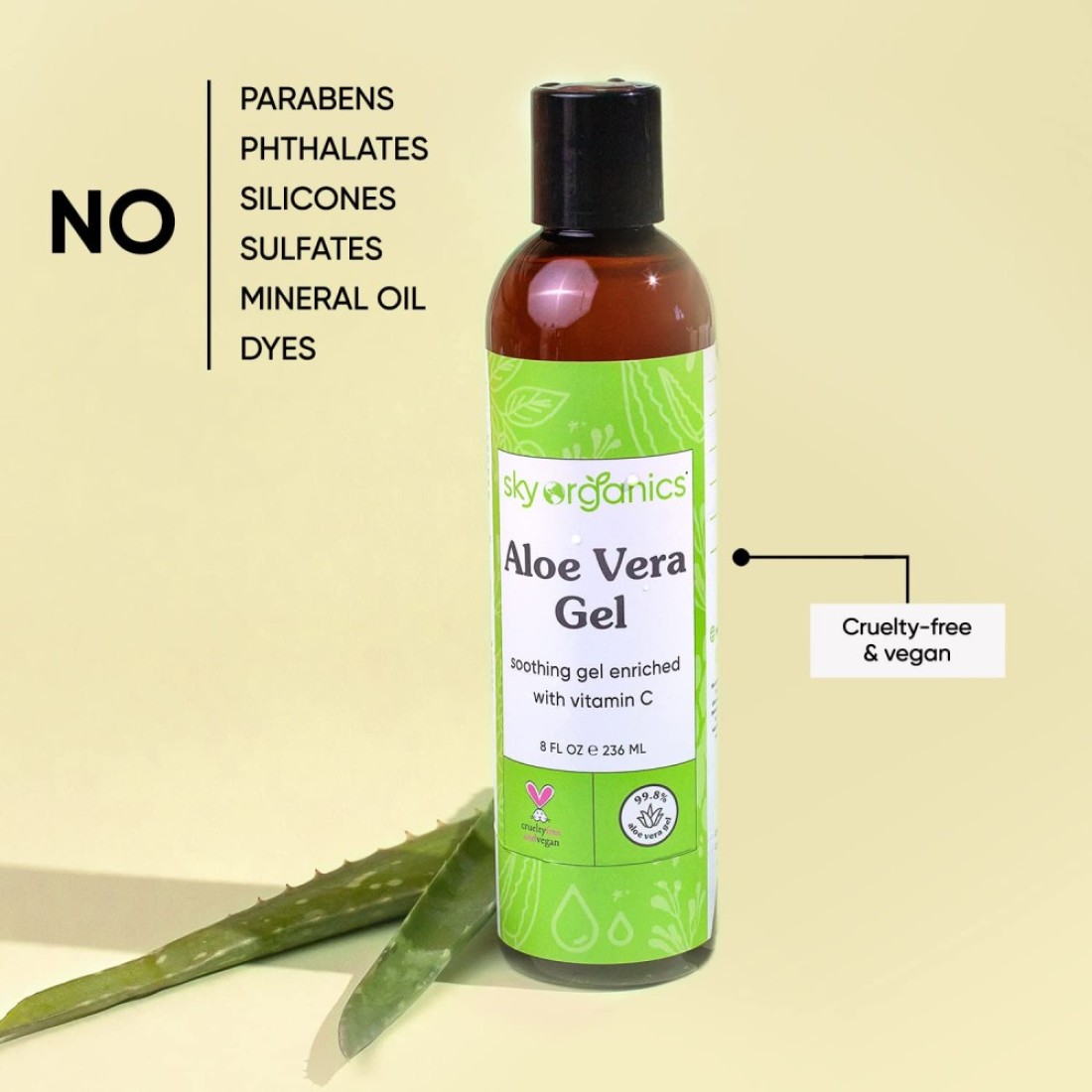 Sky Organics Aloe Vera Gel for Body ColdPressed to Cool Hydrate Soothe 8 fl Oz