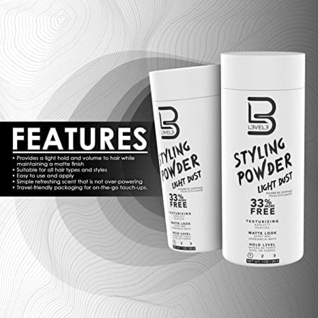 L3 Level 3 Travel Styling Powder Small 018 oz for Travel Natural Look Mens Powder Sample Styling Powder