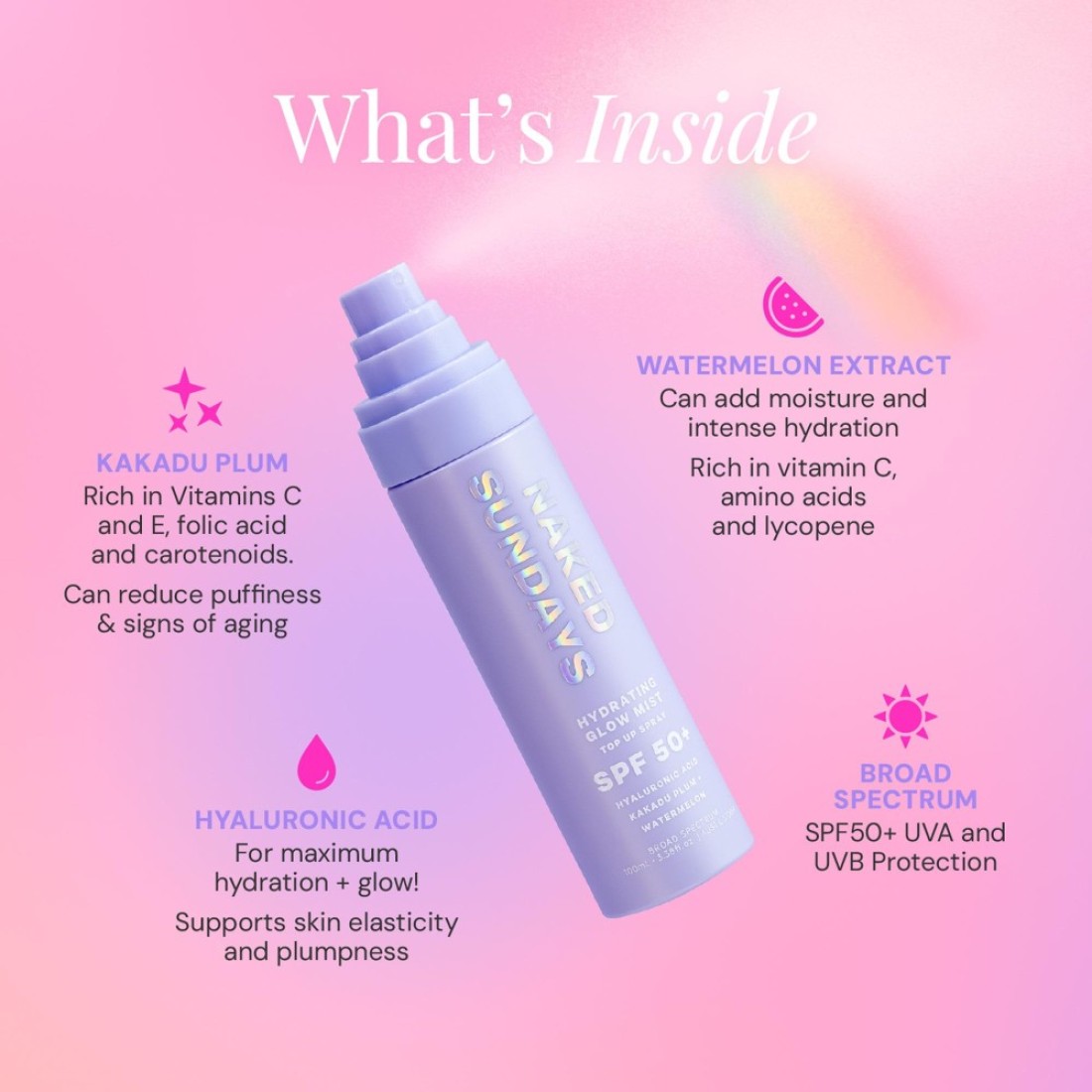 Naked SundaysSPF50 Hydrating Glow Mist 75ml Daily Face Sunscreen Spray SPF Face Spray Sunscreen Spray for Face Face Mist Sunscreen