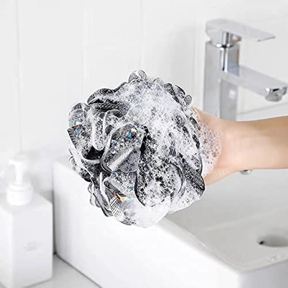 BTYMS 4 Pieces Shower Loofahs Bath Sponges 60g Bath Scrunchies Mesh Pouf Exfoliating Loofa for Body Washing