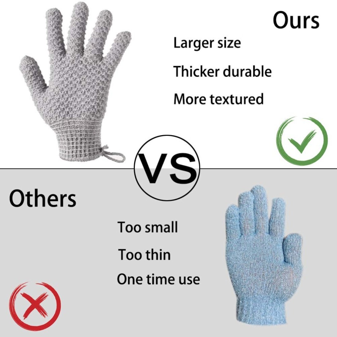 Bath Exfoliating Gloves Scrub 4 Pcs Lengthened and Large Exfoliating Scrubbing Gloves for Shower Spa Massage Scrub Exfoliating Mitts for Body Face Hand and Foot Black and Gray