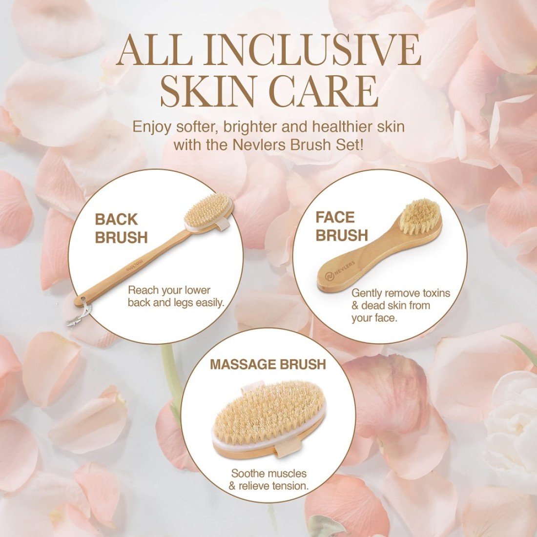 Nevlers Natural Boar Bristle Dry Body Brush Set Detachable Dry Brushing Body Brush for Skin Massage Long Wooden Handle for Exfoliating Body Scrubber Shower Brush for Body Dry Brush Face Brush