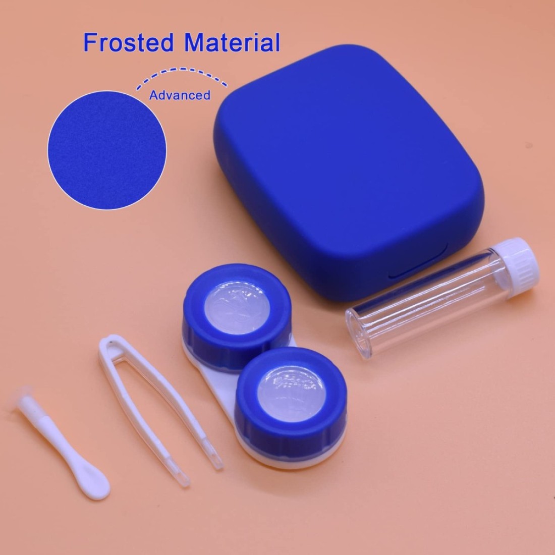 Fsunthmass Pack of 2 Portable Contact Lens Case Blue Scrub with MirrorBlue transparent LeakProof Contact Case Travel with Tweezers Remover Tool Solution Bottle for Travel Home