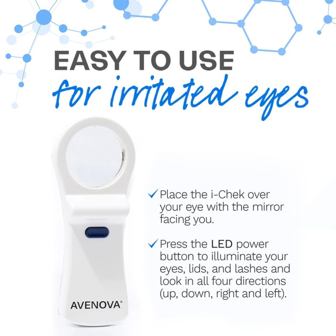 iChek by Avenova An Illuminated Magnifying Eyelid Eyelash Mirror for Blepharitis Chalazion Styes Dry Eyes Contact Lenses and Lash Extensions