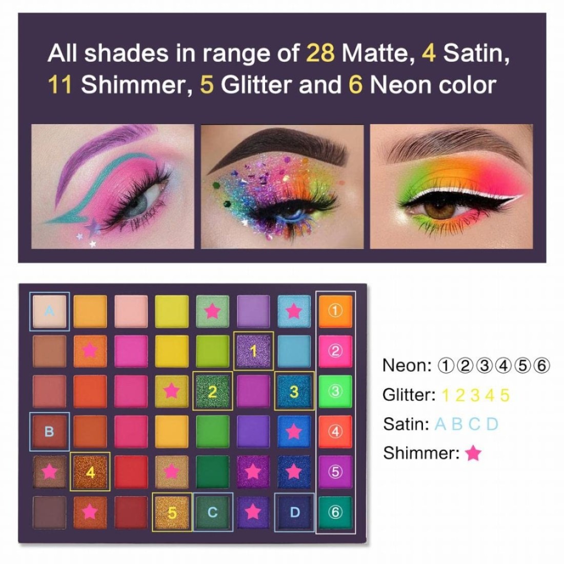 UCANBEEXOTIC FLAVORS Neon Eyeshadow Makeup Palette 48 Colorful High Pigmented Rainbow Matte Shimmer Glitter Eye Shadow Make Up Pallet Gift Set