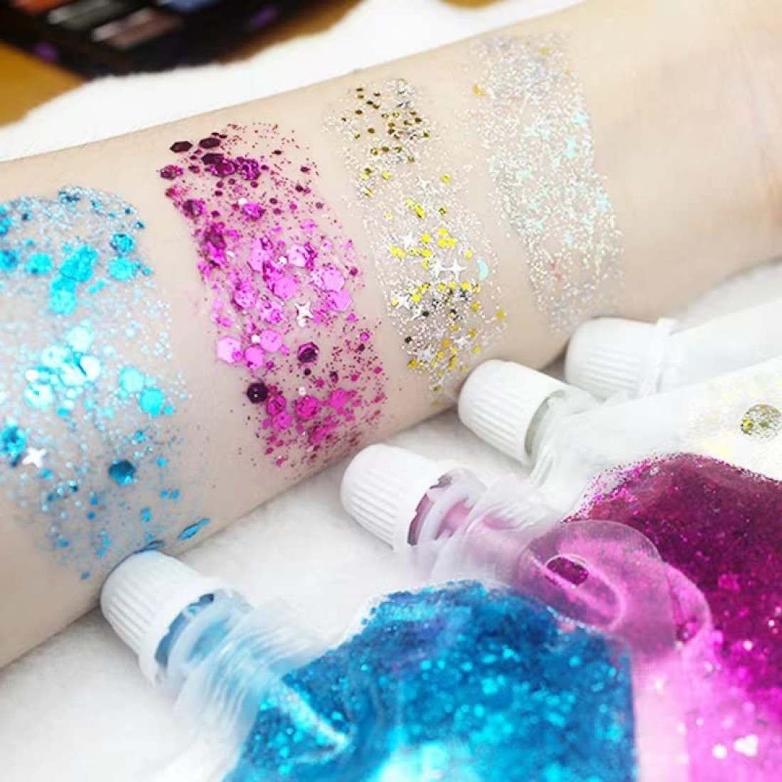 Body Glitter Gel 16 Color Sequins Glitter Gel Easy to ApplyClean Festival Glitter Christmas Makeup for Women Long Lasting Sparkling Suitable for Body Face Hair Eyes Silver Chunky Glitter
