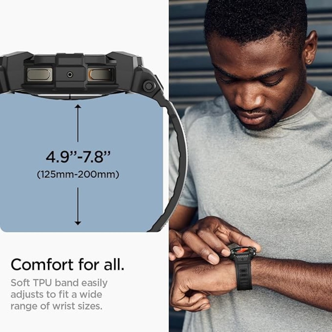 Spigen Rugged Armor Pro designed for Samsung Galaxy Watch 7 40mm Case with Band (2024) - Matte Black