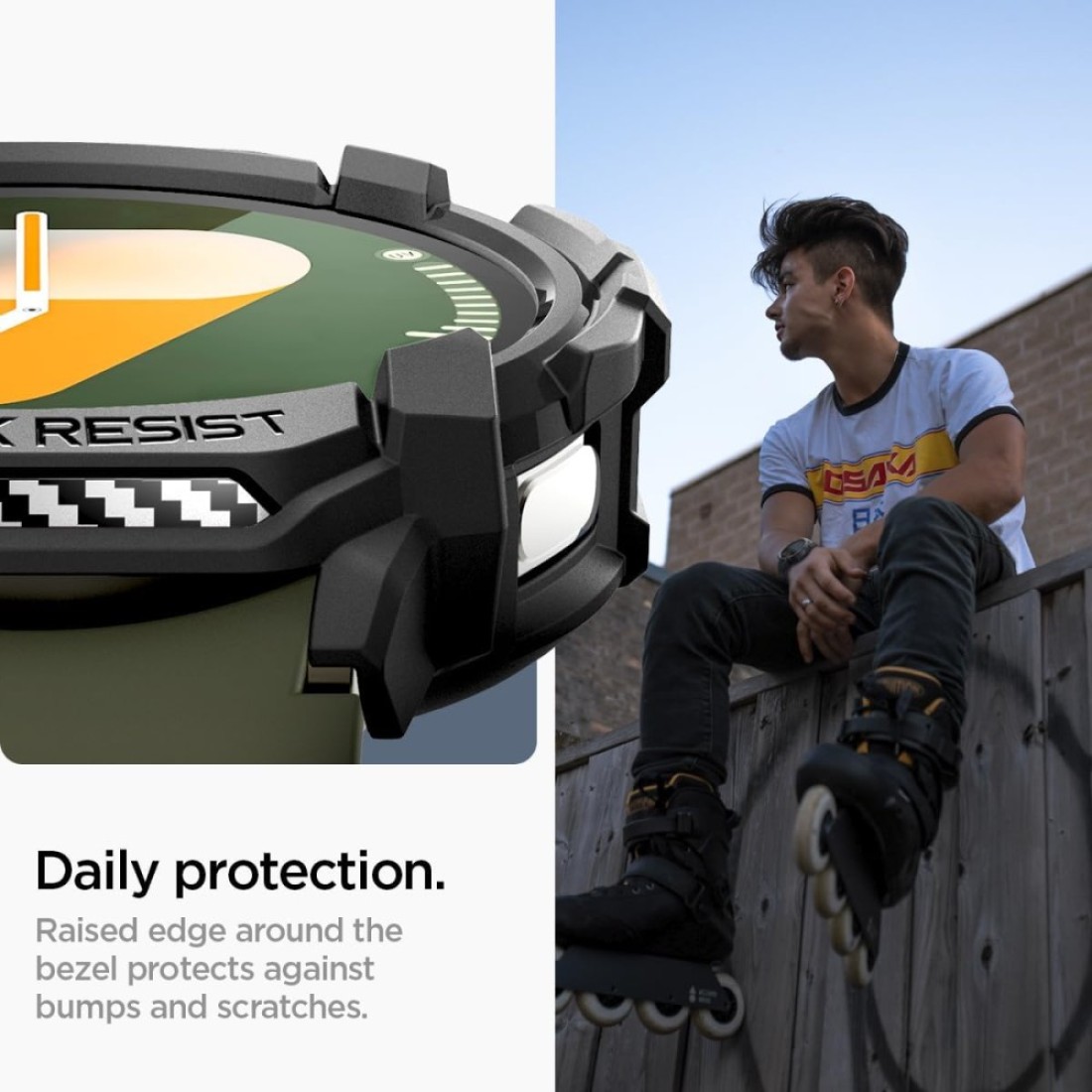 Spigen Rugged Armor designed for Samsung Galaxy Watch 7 44mm case cover (2024) - Matte Black