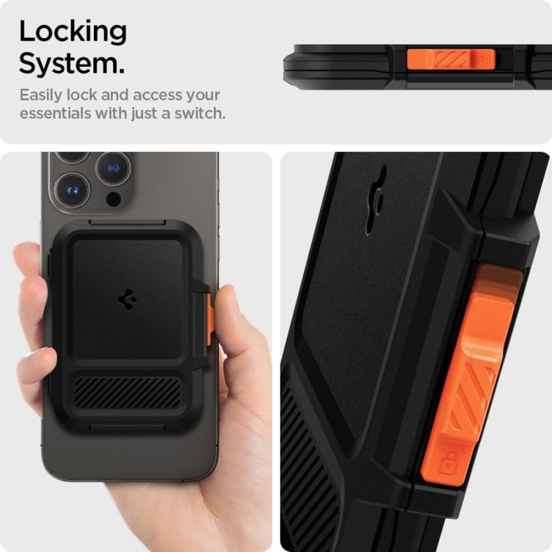 Spigen Lock Fit (MagFit) Magnetic Wallet Card Holder [up to 6 Cards] MagSafe Compatible with iPhone 15 Pro Max / 15 Pro / 15 Plus / 15 / iPhone 14/13/12 series - Black