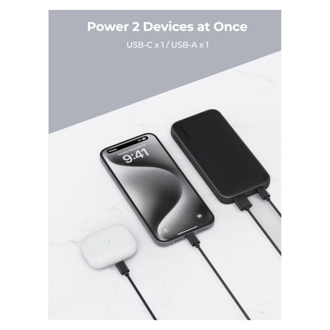 Aukey Power Bank Grey 10000mAh 15W
