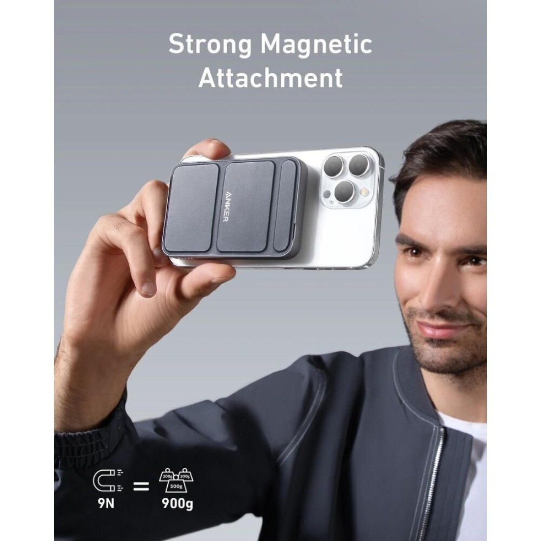 Anker Magnetic Wireless Power Bank With Foldable Stand, MagGo 5000 mAh, 7.5W Magnetic Power Bank with USB-C for iPhone 15/14/13/12, Black