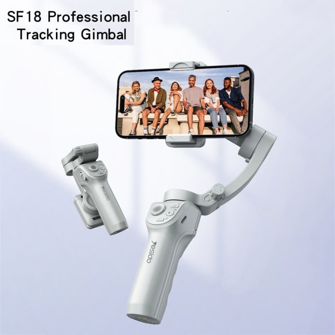 مثبت الهاتف Gimbal 360 Ai Auto Face Tracking يده سيلفي عصا ترايبود تتبع Gimbal، Yesido SF18 - رمادي