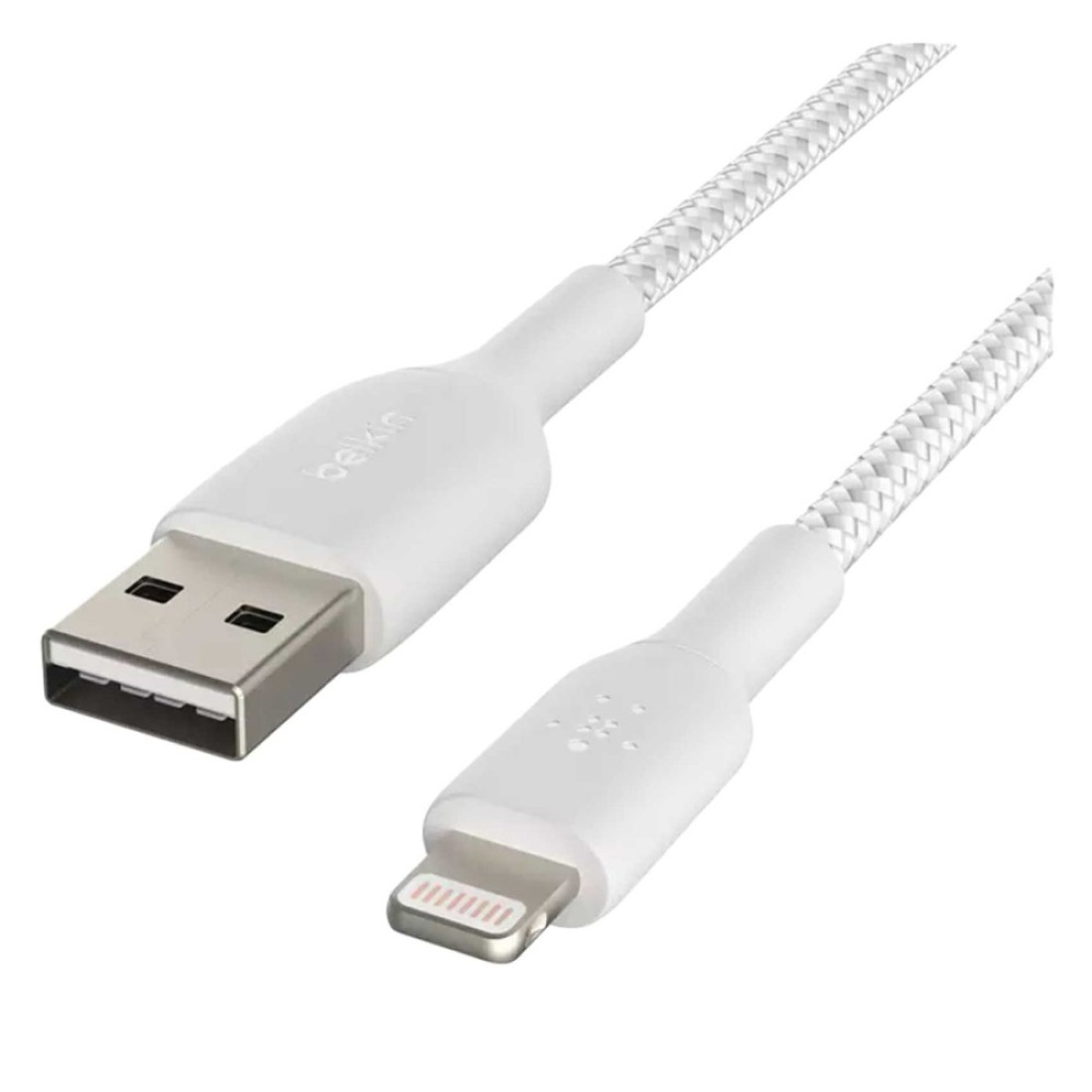 بلكين كابل مضفر ناقل USB نوع A إلى لاستنينغ لمزامنة البيانات والشحن - أبيض