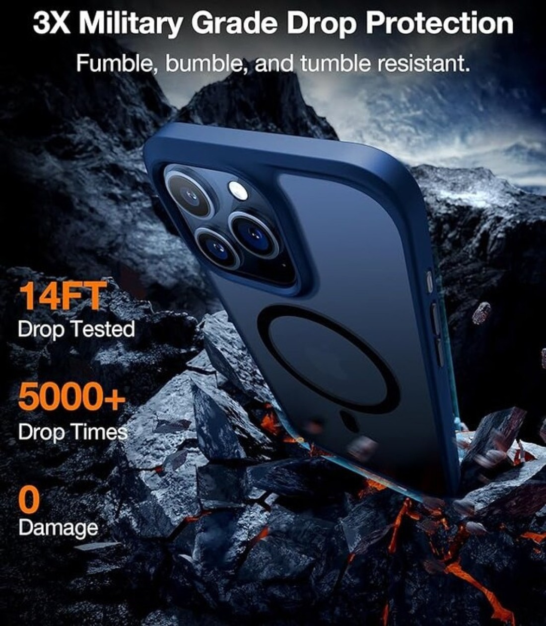 TORRAS Magnetic Shockproof For iPhone 15 Pro Case, [Military-Grade Drop Tested] [Compatible With MagSafe] Translucent Slim Protective Anti-Scratch Anti-Fingerprint Guardian Mag 2023, Blue Titanium