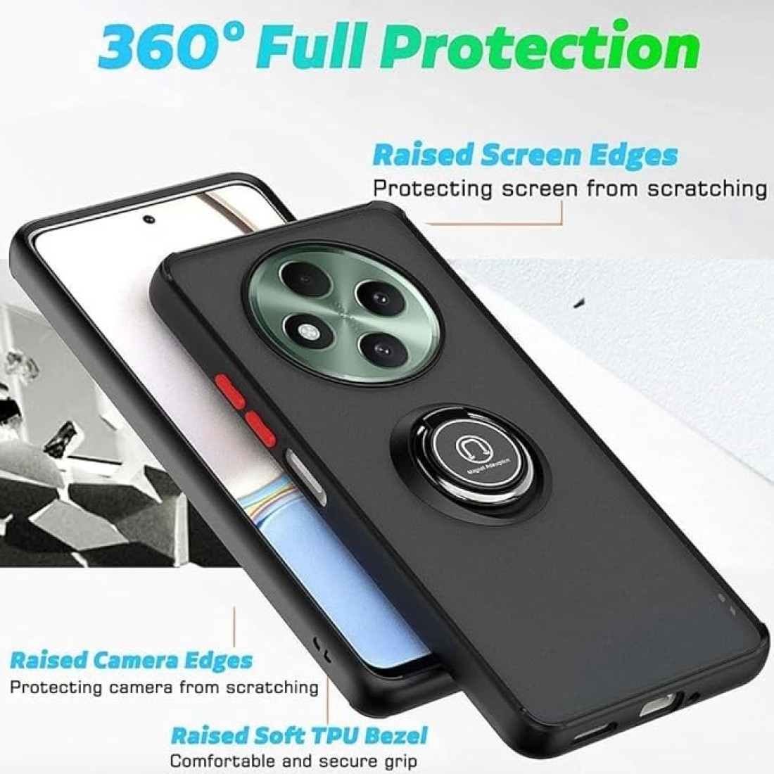 Case for Oppo Reno12 F Case Cover Metal Ring Holder Grip Kickstand Car Magnetic Mount Shockproof Matte Hard Back Bumper Case for Oppo Reno 12F (Green)