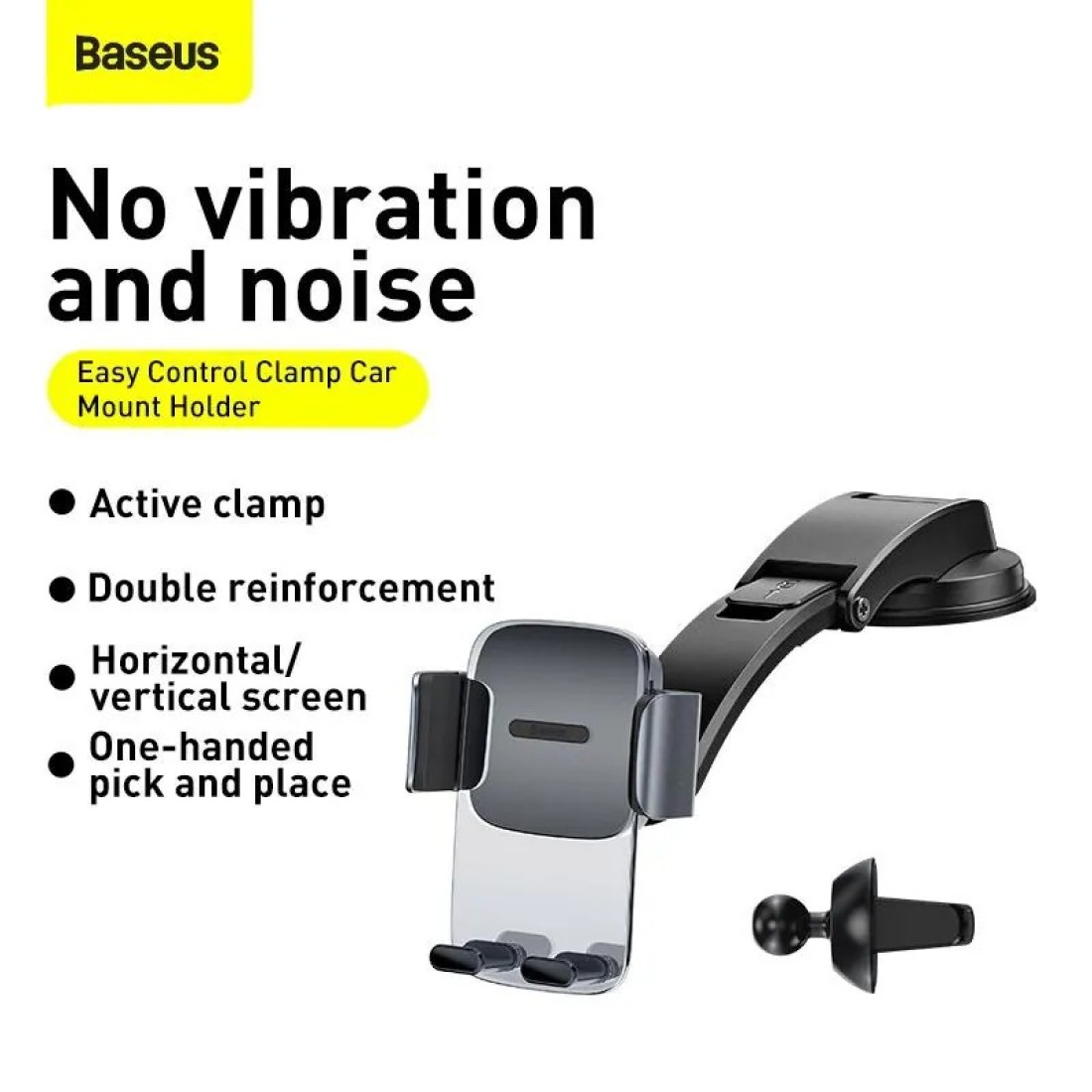 Baseus 2-in-1 Easy Control Clamp Car Phone Holder Dashboard/Air Vent 360 Degrees Rotatable Car Phone Stand Car Mobile Stand Compatible with iPhone 13 Pro/Pro Max/Mini, Galaxy, and all 4.7-6.7&#39;&#39; Black
