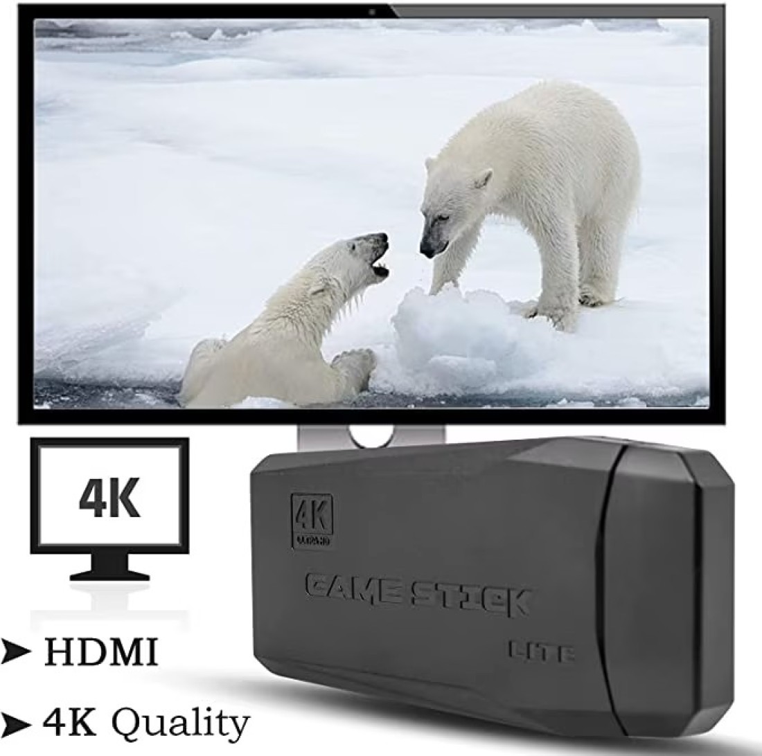2.4G Wireless Controller Gamepad Console Stick Plug and Play Video Game Stick with 10000+ Games 9 Classic Emulators 4K High Definition HDMI Output for TV with Dual 2.4G Wireless Controllers