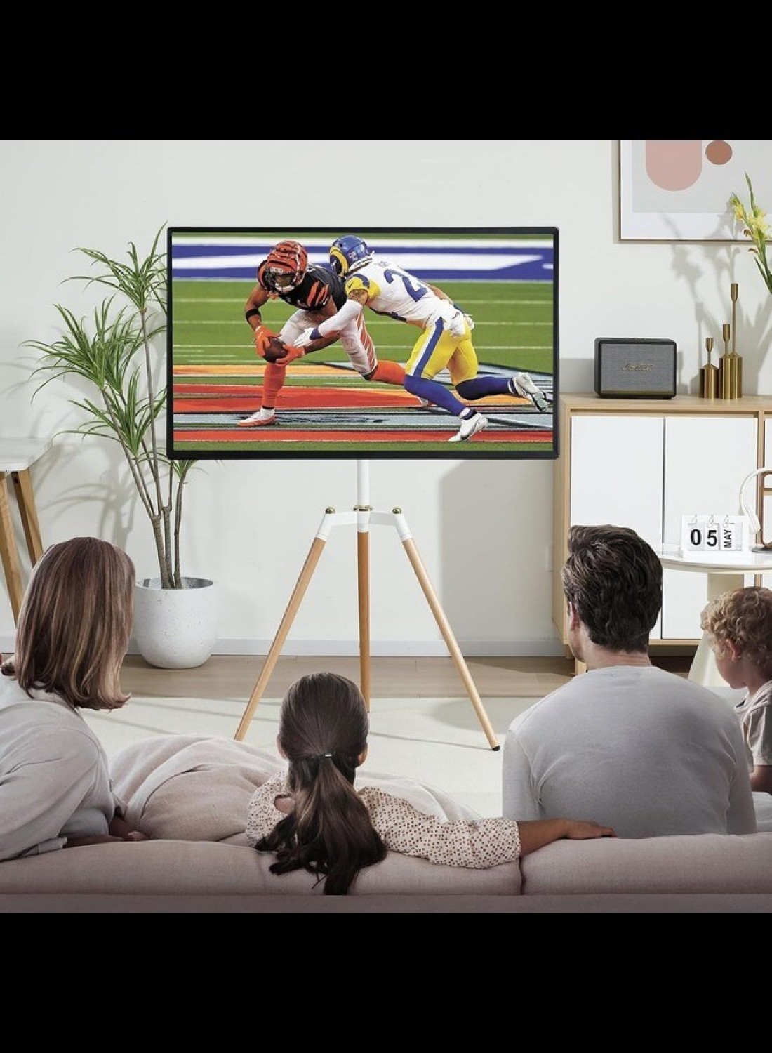 Radiotronics Tripod TV Stand, Tripod Easel TV Stand for 32-65 inch LED LCD Flat Curved Screen, Height-Adjustable Studio TV Display Stand with 140° Swivel for Living Room, Bedroom, or Corner TV Stand