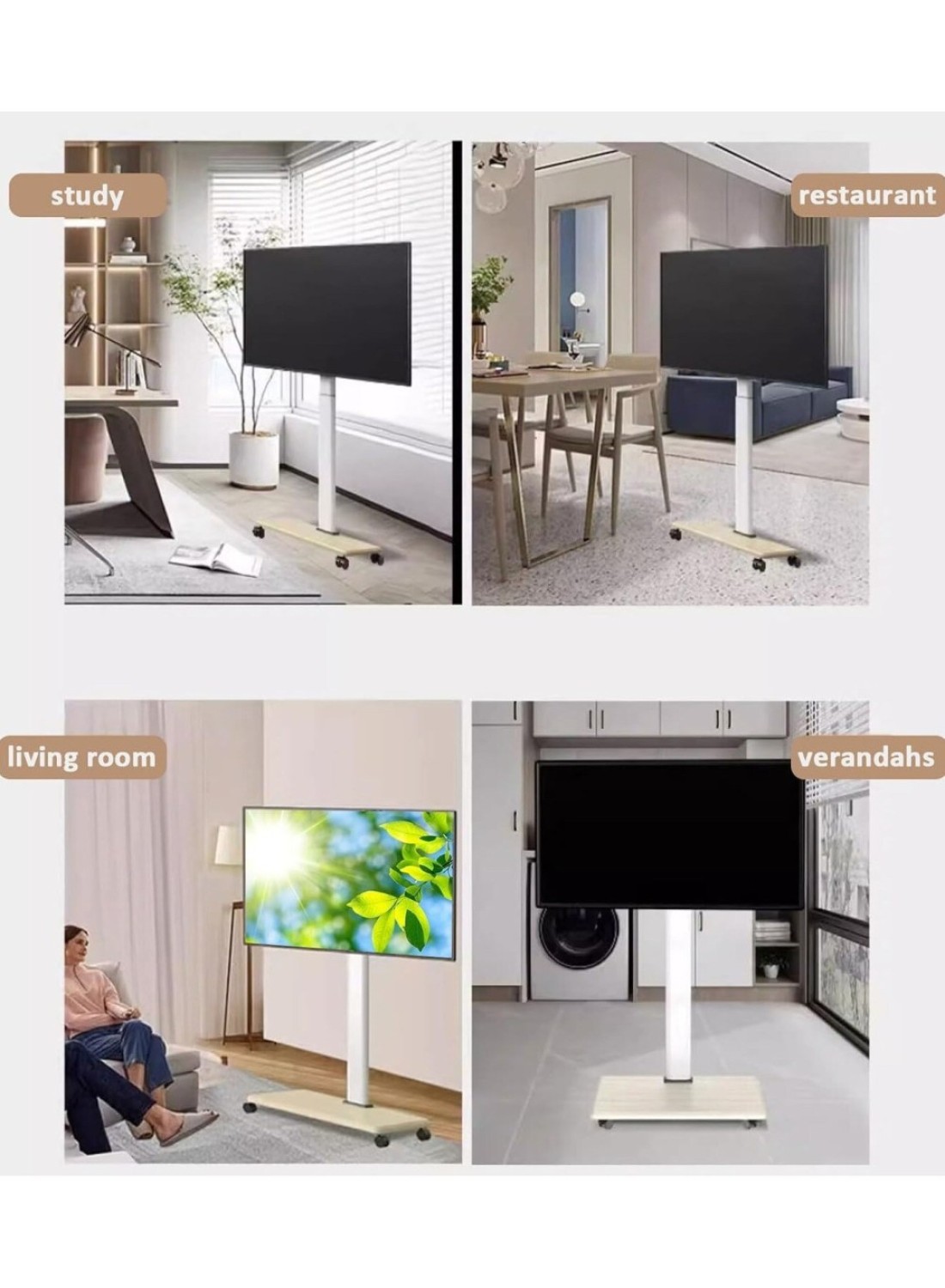 Radiotronics Movable Tv Stand For 37-75 Inch Lcd Led Flat Panel Curved Screen Tv Rolling Tv Stand Mobile Holds Up To 88 Lbs Portable Tv Stand Rolling Floor Tv Stand Max Vesa 600x400mm
