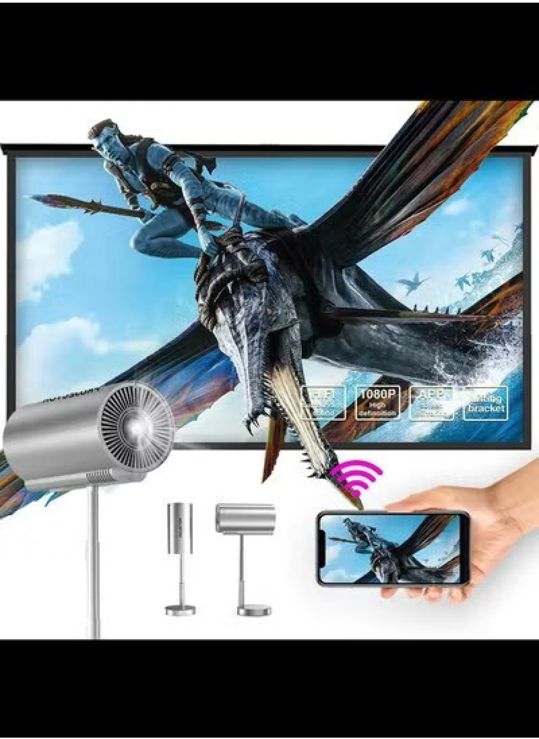 Radiotronics Android Smart WIFI Mini Projector with Electric Focus 720P Wall Projection for Home Office Small Theater 4K bedroom LED Lamp