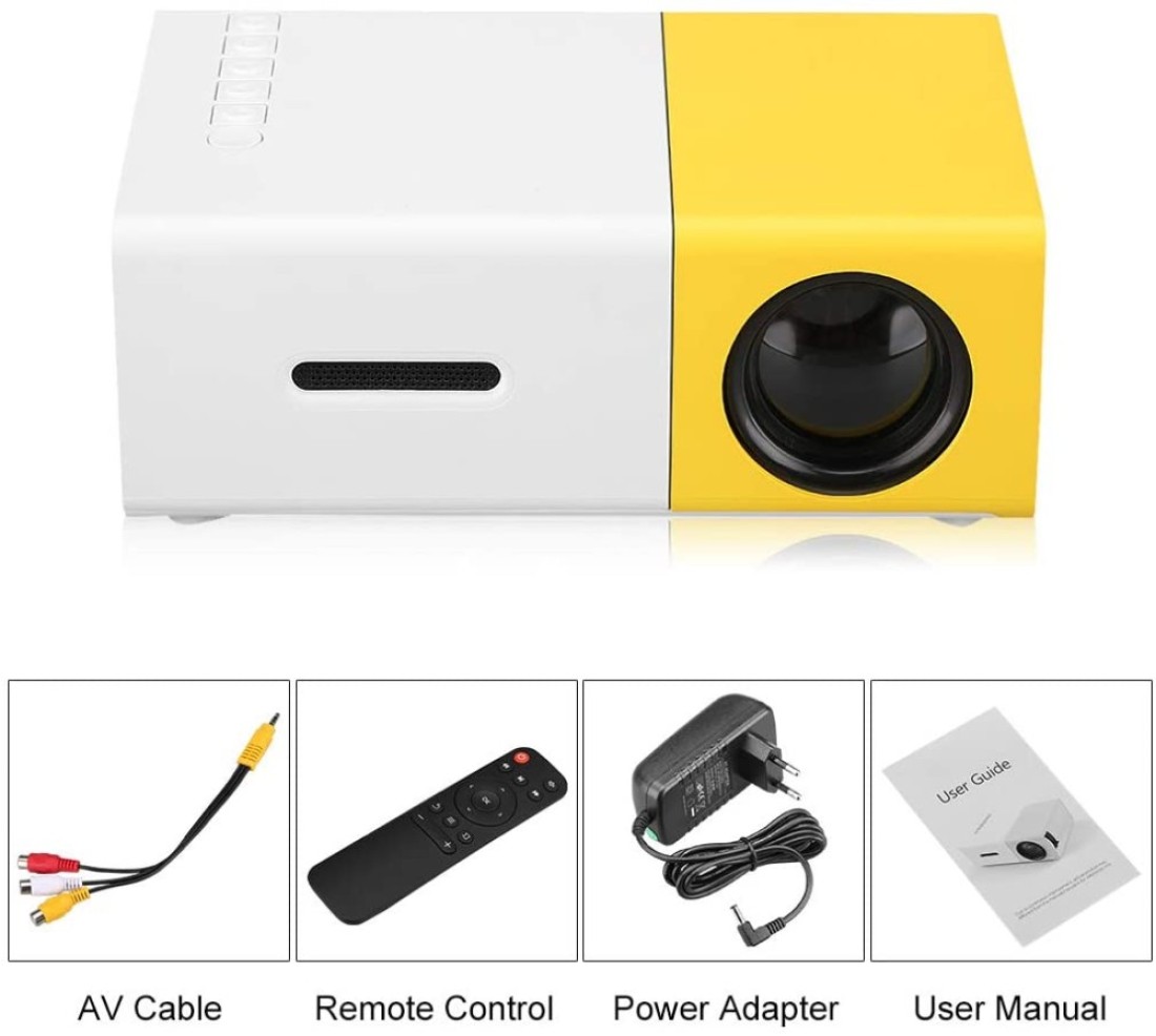 Ntech 60 Inch LED Projector HD Battery Operated 320X240 Pixels Yg-300 HDMI USB LED Pocket Projector For Home And Entertainment Yellow