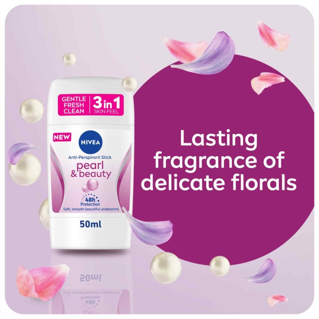 NIVEA Antiperspirant for Women Pearl &amp; Beauty Pearl Extracts Stick 50ml Pack of 2