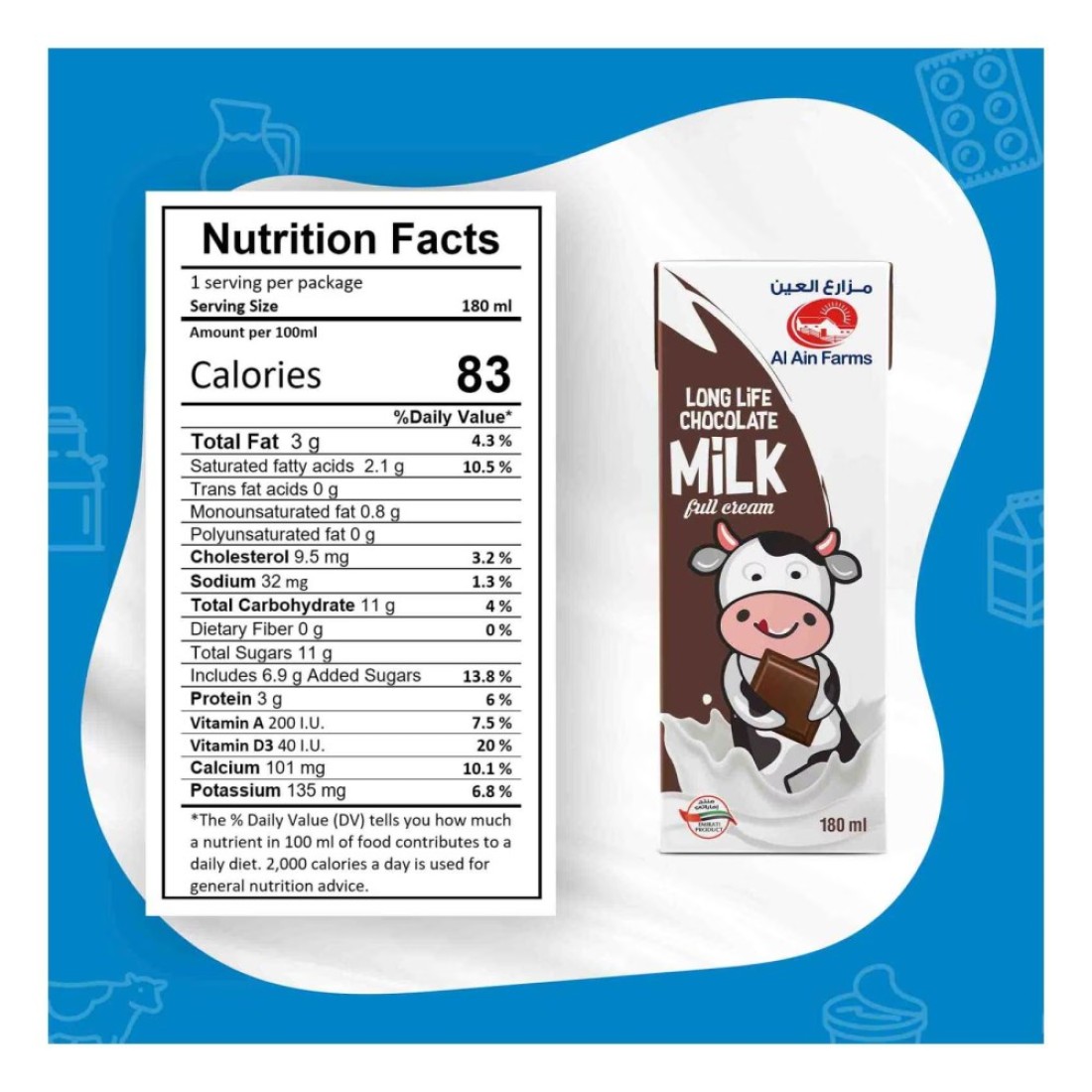 Al Ain Long Life Chocolate Milk 180ml Pack of 6