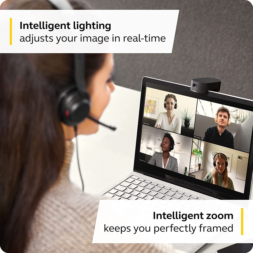 Jabra PanaCast 20 4K Video Conferencing Camera - Flexible Plug & Play Personal Video Solution Webcam with AI-powered 4K Ultra-HD, Intelligent Zoom and Lighting Optimization