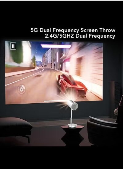 Radiotronics 4K 1080P Support Outdoor Home Theater Movie Projector with 5G WiFi6 Blue tooth, 90° Flip Head, AI Smart Voice Control HDMI Wireless Portable Projector