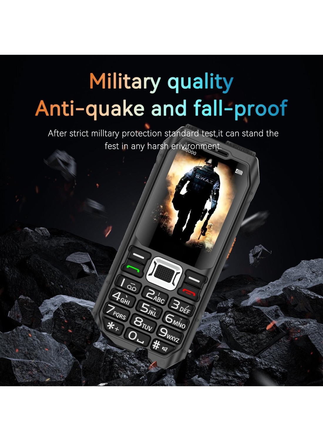 Hope 10000mAh Rugged Mobile Phone with Triple SIM, Power Bank Function, 2.4-Inch Display, Waterproof, Shockproof, and Long Battery Life - Ideal for Outdoor Use