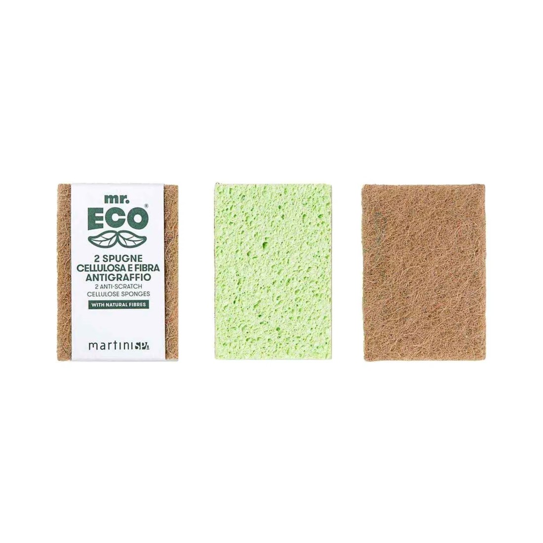 Martini Spa Mr. Eco Double Action Cellulose Sponge Natural Fiber 30g Pack of 2