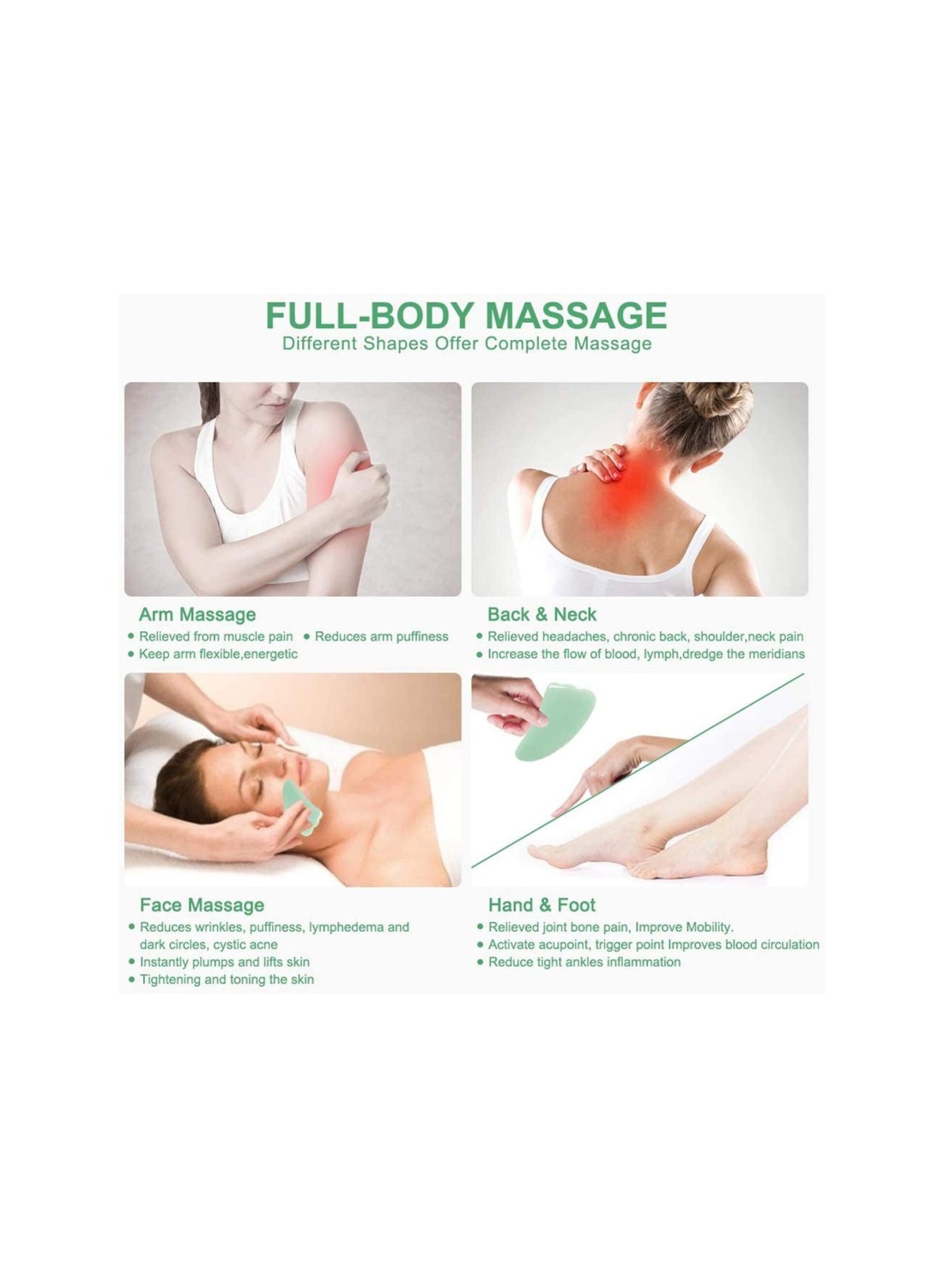 Set of 4 Gua Sha Board Massage Tool, Natural Jade Stone Scraping for Face and Body,Ultimate Skin Care Solution for Anti-Aging &amp; Anti-Wrinkle,Spa Acupuncture Therapy Massage Stones