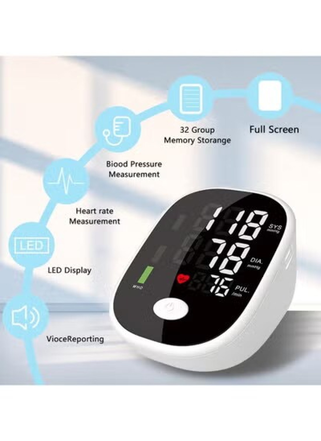 Upper Arm Blood Pressure Monitor, Automatic Display Digital BP Machine with Speaker for Home Use